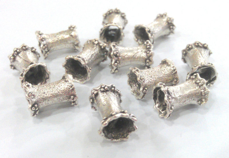 5 Silver Rondelle Beads Antique Silver Plated Brass  5 Pcs (13x8 mm)   G9459