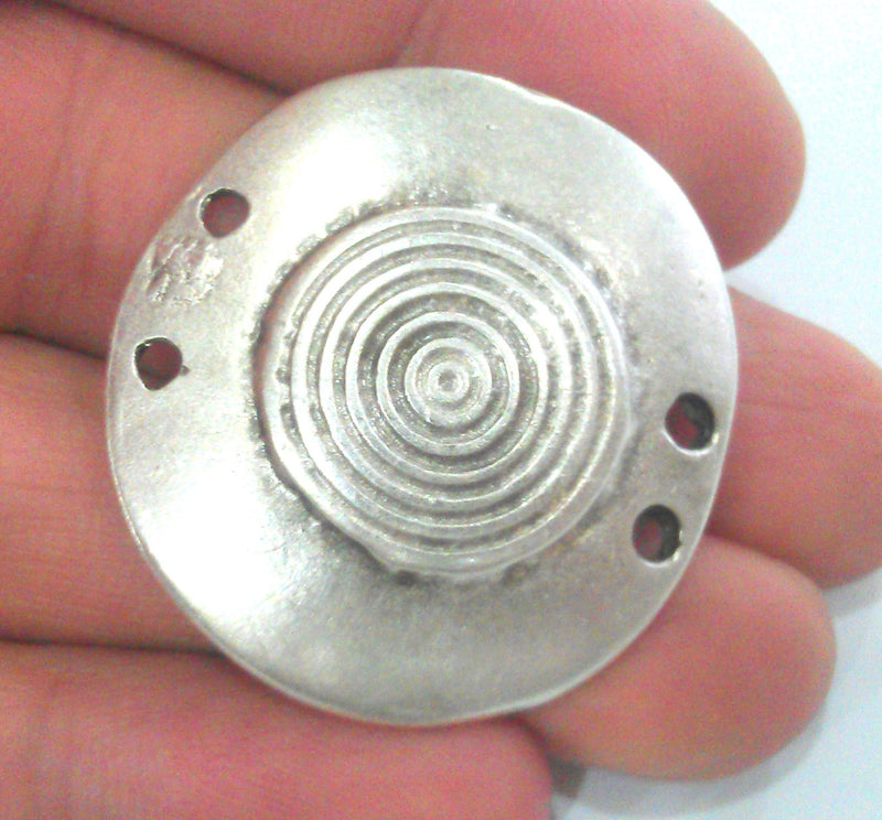 2 Antique Silver Plated Metal  With Four Holes Connector,Pendant  (35 mm)  G10955
