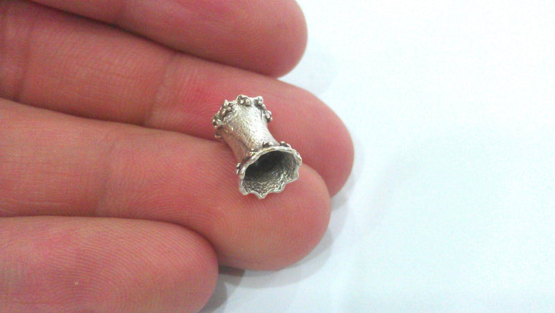 5 Silver Rondelle Beads Antique Silver Plated Brass  5 Pcs (13x8 mm)   G9459