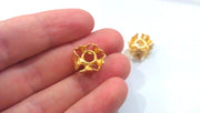 2 Flower Rondelle Beads , Gold Plated Brass (13 mm) G14383