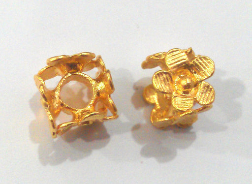 2 Gold Plated Brass Flower Rondelle Findings  (11 mm)  G13933