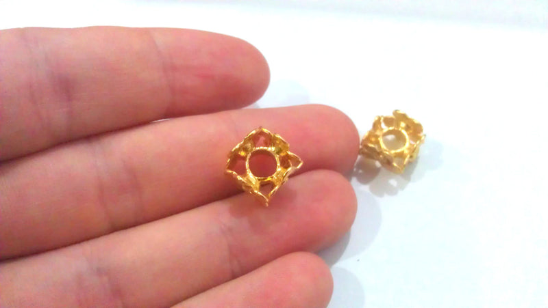 2 Gold Plated Brass Flower Rondelle Findings  (11 mm)  G13933