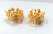 2 Flower Rondelle Beads , Gold Plated Brass (13 mm) G14383