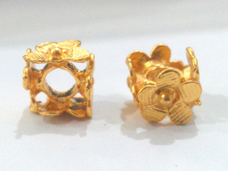 2 Gold Plated Brass Flower Rondelle Findings  (11 mm)  G13933