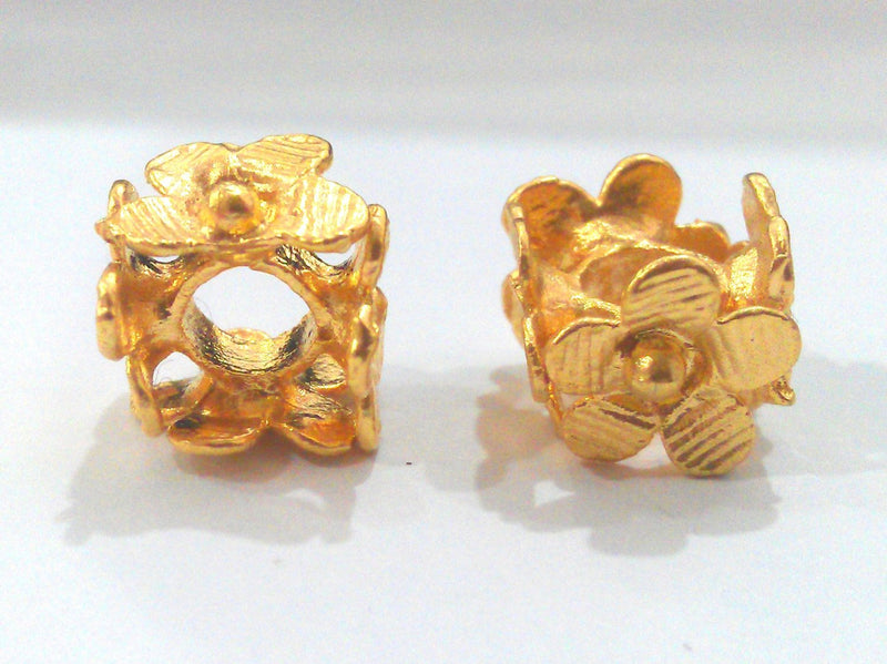 2 Gold Plated Brass Flower Rondelle Findings  (11 mm)  G13933
