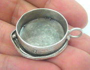 Silver Pendant Blank Base Setting Necklace Blank Mountings Oxidized Silver Plated Brass  (25 mm)   G1589