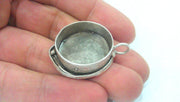 Silver Pendant Blank Base Setting Necklace Blank Mountings Oxidized Silver Plated Brass  (25 mm)   G1589