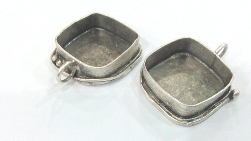 Silver Pendant Blank Base Setting Necklace Blank Mountings Oxidized Silver Plated Brass  (22 mm)   G13951