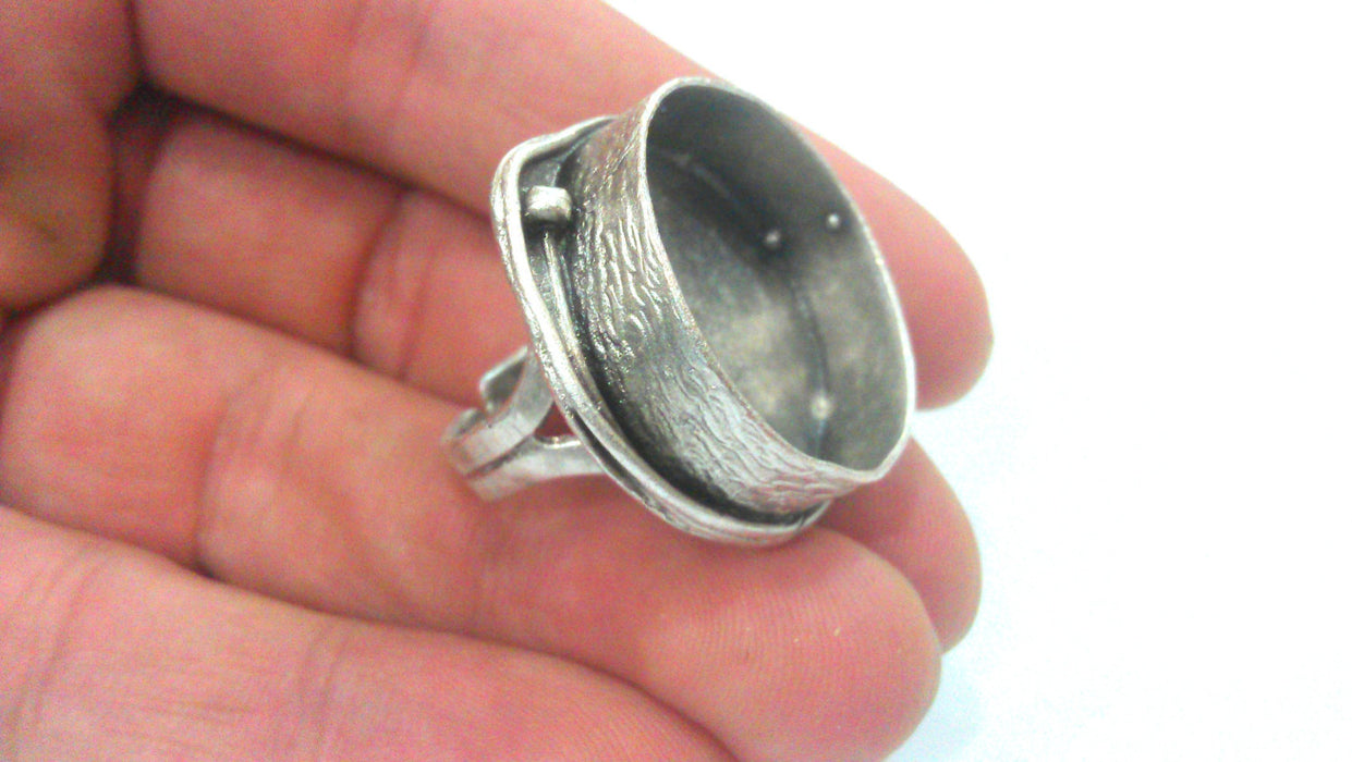 Antique Silver Plated Brass Round Ring , (24 mm Blank)  Bezel Settings,Cabochon Base,Mountings  G9637