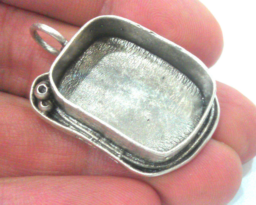 Silver Pendant Blank Silver Plated Brass Bezel Settings Mountings , Findings  (25x18mm)  G12927