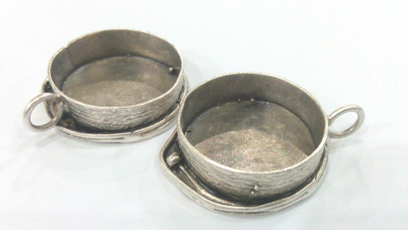 Silver Pendant Blank Base Setting Necklace Blank Mountings Oxidized Silver Plated Brass  (25 mm)   G1589
