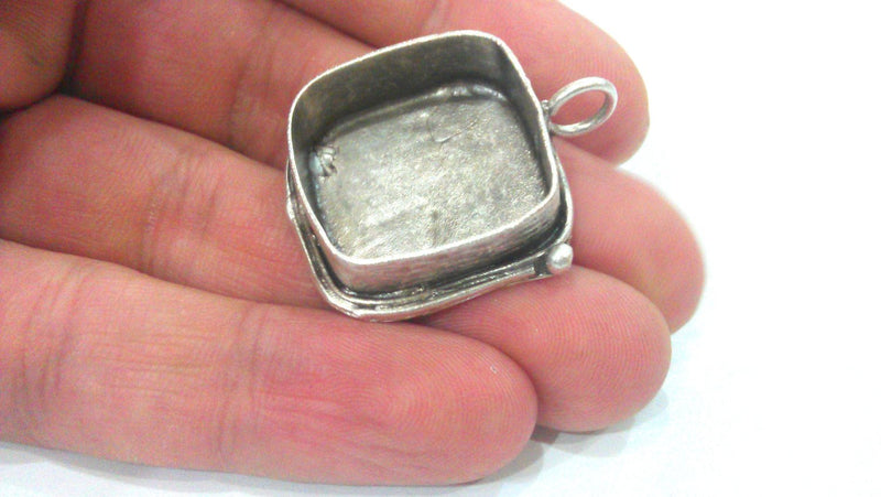 Silver Pendant Blank Base Setting Necklace Blank Mountings Oxidized Silver Plated Brass  (22 mm)   G13951