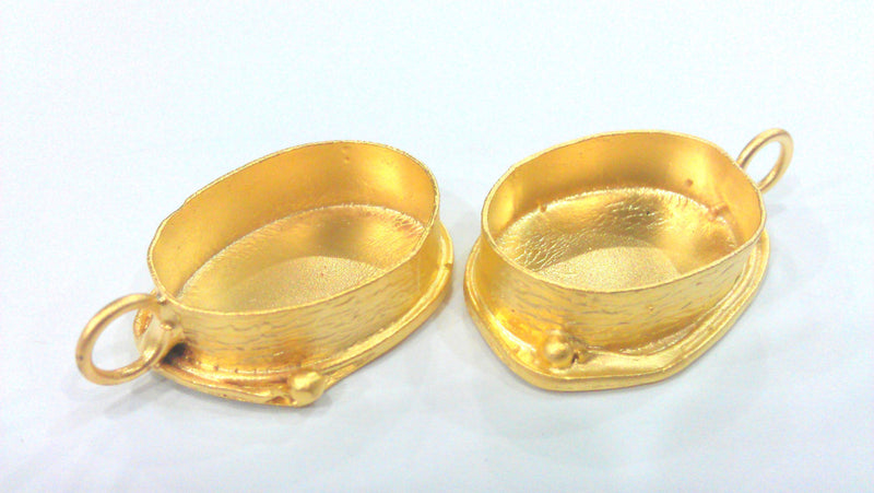 Gold Pendant Blank Base Setting Necklace Blank Mountings  25x18 mm Gold Plated Brass  , Findings G21839