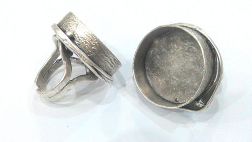 Antique Silver Plated Brass Round Ring , (24 mm Blank)  Bezel Settings,Cabochon Base,Mountings  G9637
