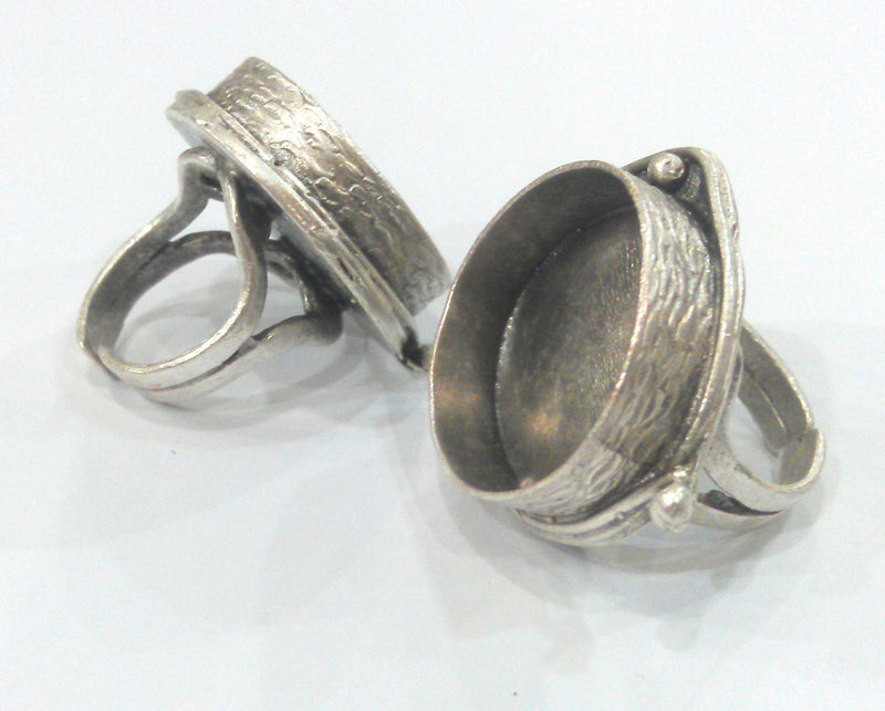Antique Silver Plated Brass Round Ring , (24 mm Blank)  Bezel Settings,Cabochon Base,Mountings  G9637