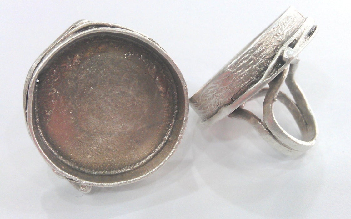 Adjustable Ring Blank (30mm Blank), Antique Silver Plated Brass  G14364