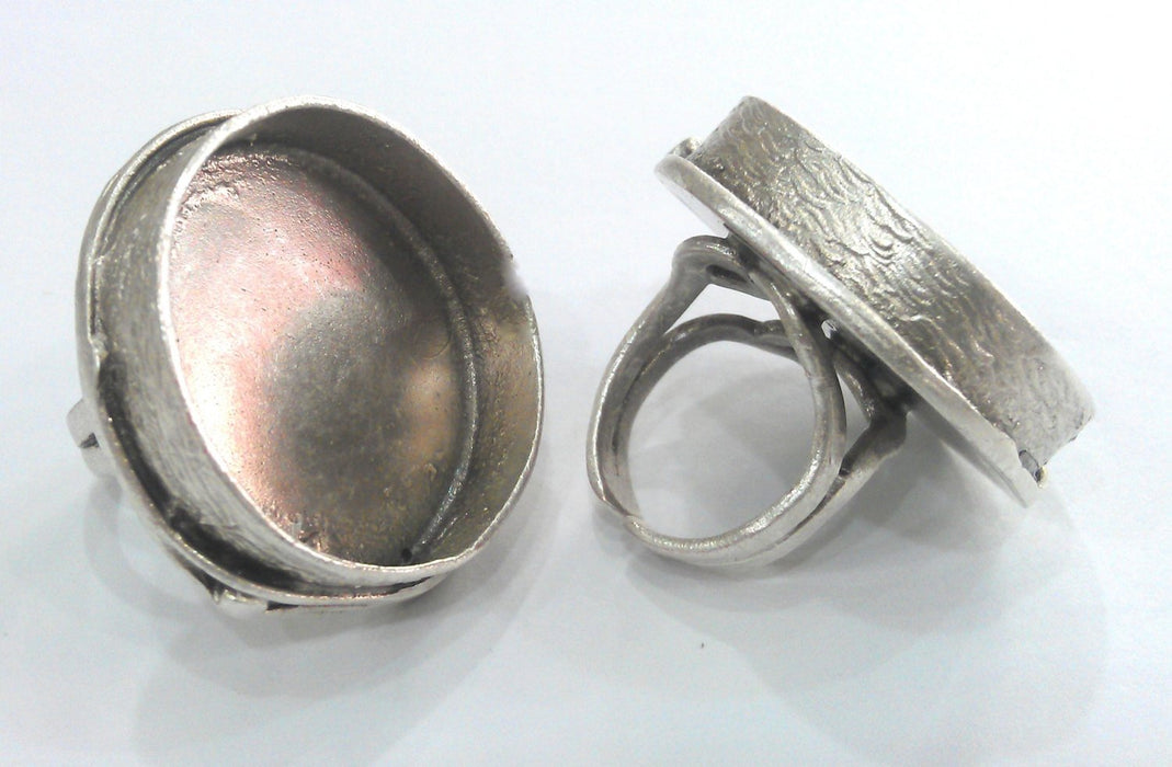 Adjustable Ring Blank (30mm Blank), Antique Silver Plated Brass  G14364