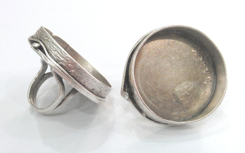Silver Ring Blank Base Bezel Settings  Cabochon Base Mountings Adjustable  Antique Silver Plated Brass  (35 mm Blank)  G12194