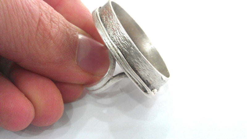 Silver Ring Blank Base Bezel Settings  Cabochon Base Mountings Adjustable  Antique Silver Plated Brass  (35 mm Blank)  G12194