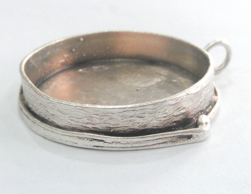 Antique Silver Plated Brass Bezel Settings , Mountings ( 34 mm blank )  Findings   G12151