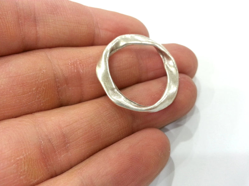 4 Silver Circle Connector Antique Silver Plated Round (28 mm) , Connector ,Pendant,Findings G10699