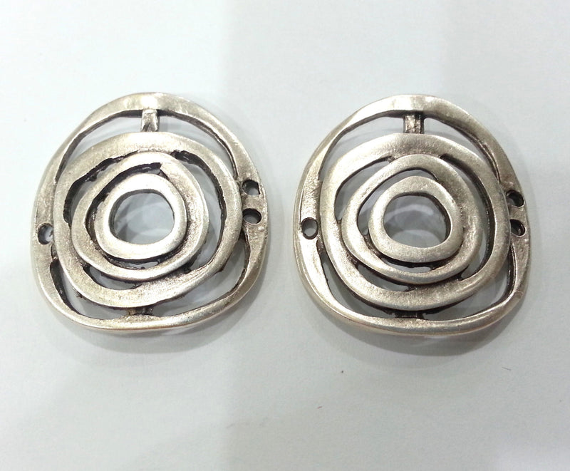 2 Silver Connector Antique Silver Plated Connector  with three holes, Pendant 2 Pcs. (35 mm)  G10959