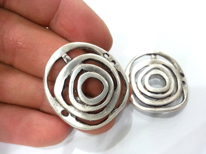 2 Silver Connector Antique Silver Plated Connector  with three holes, Pendant 2 Pcs. (35 mm)  G10959