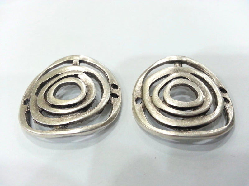 2 Silver Connector Antique Silver Plated Connector  with three holes, Pendant 2 Pcs. (35 mm)  G10959