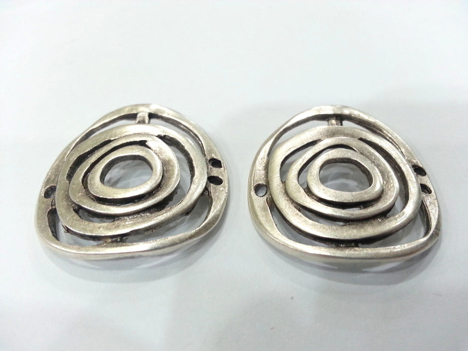 2 Silver Connector Antique Silver Plated Connector  with three holes, Pendant 2 Pcs. (35 mm)  G10959