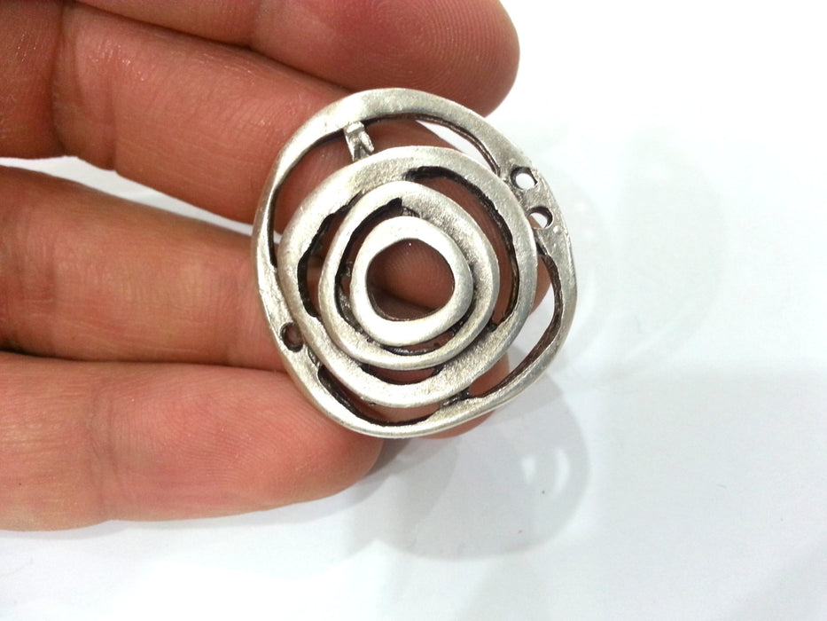 2 Silver Connector Antique Silver Plated Connector  with three holes, Pendant 2 Pcs. (35 mm)  G10959