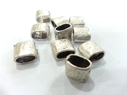 5 Pcs Antique Silver Plated Brass  Tube Beads G1990