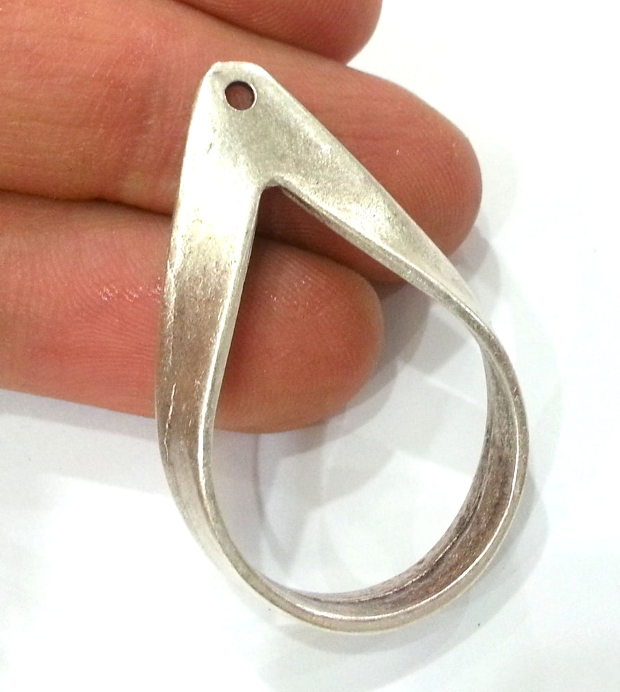 10 Silver Pendant Antique Silver Plated Drop Pendant 2 Pcs (42x25 mm)  G9565