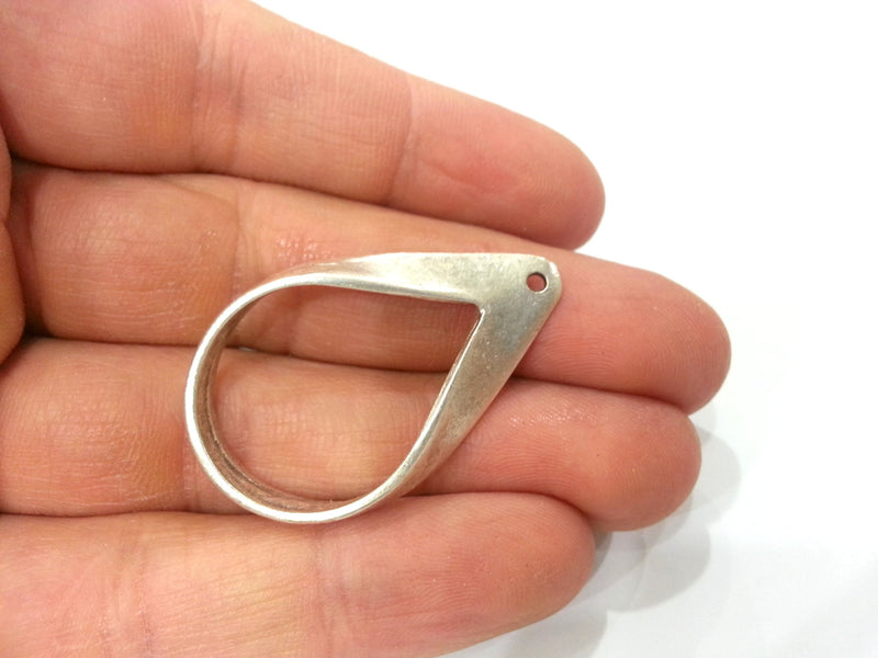 10 Silver Pendant Antique Silver Plated Drop Pendant 2 Pcs (42x25 mm)  G9565