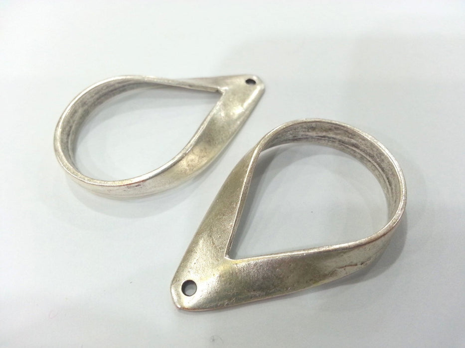 2 Silver Pendant Antique Silver Plated Drop Pendant 2 Pcs (42x25 mm)  G9565