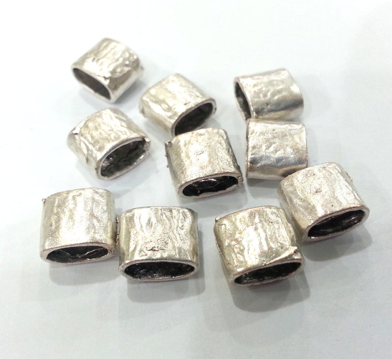 5 Pcs Antique Silver Plated Brass  Tube Beads G1990