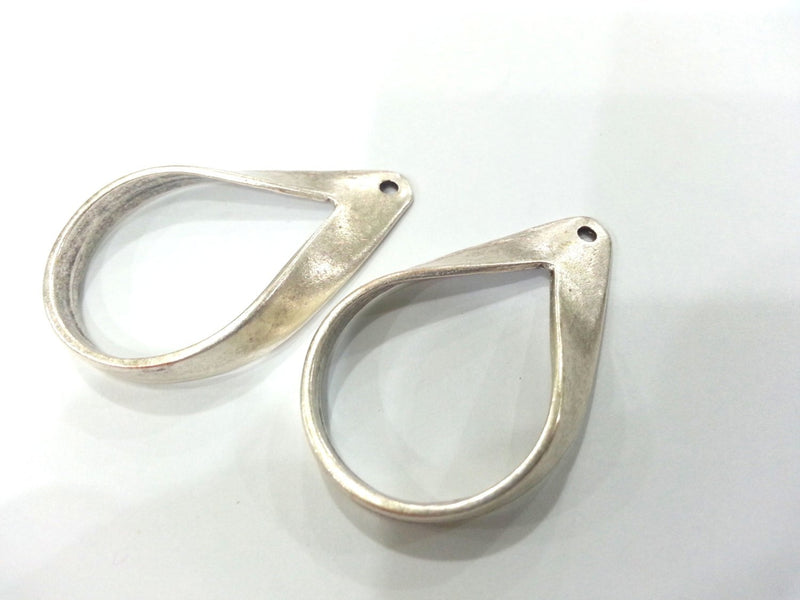 10 Silver Pendant Antique Silver Plated Drop Pendant 2 Pcs (42x25 mm)  G9565