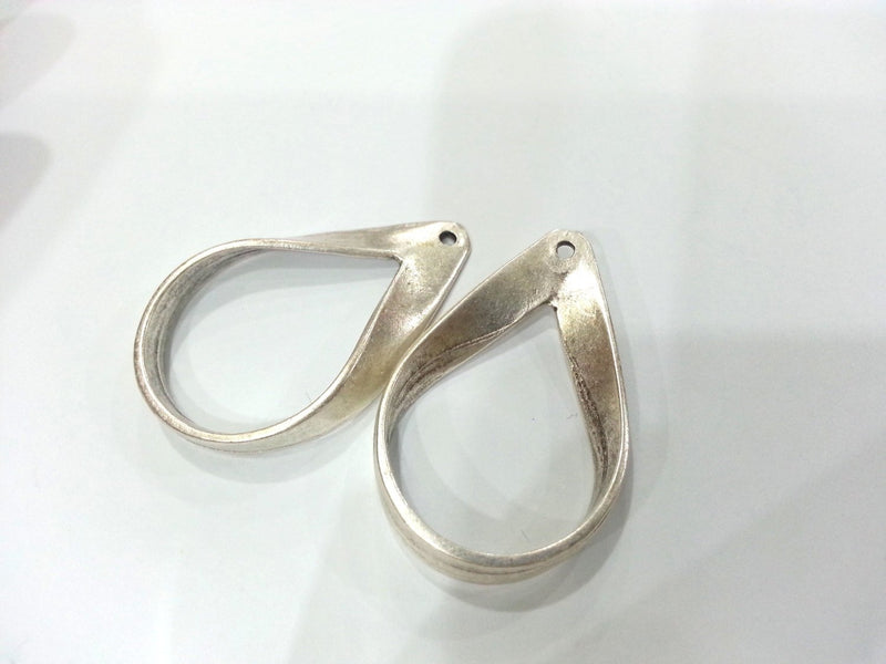 2 Silver Pendant Antique Silver Plated Drop Pendant 2 Pcs (42x25 mm)  G9565