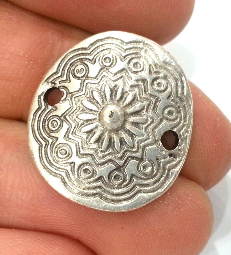 4 Silver Connector Charm Antique Silver Plated Metal  (22x20 mm)  G10958