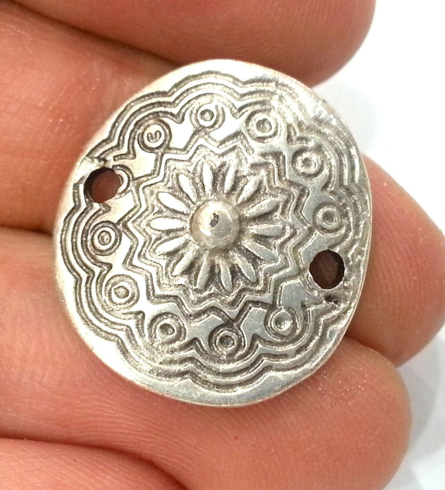 4 Silver Connector Charm Antique Silver Plated Metal  (22x20 mm)  G10958