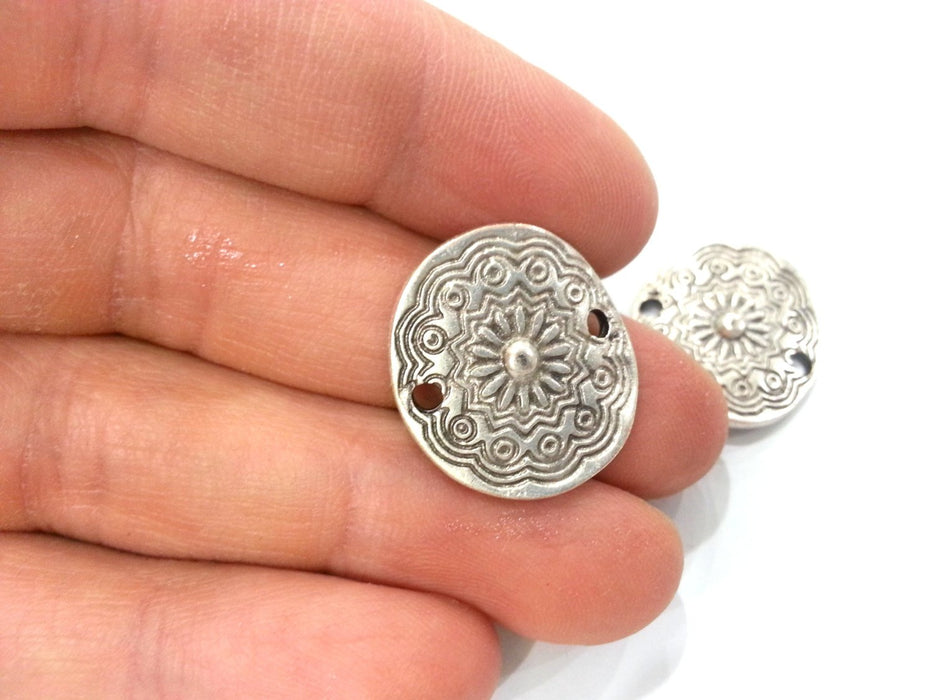 4 Silver Connector Charm Antique Silver Plated Metal  (22x20 mm)  G10958