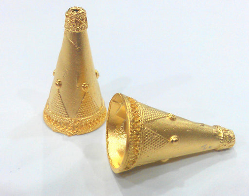 2 Gold Cone Gold Plated Brass Cones , Findings (29x17 mm) G12801