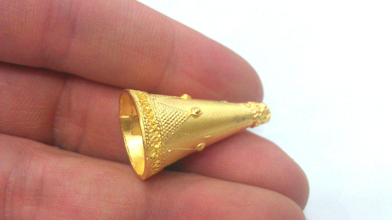 2 Gold Cone Gold Plated Brass Cones , Findings (29x17 mm) G12801