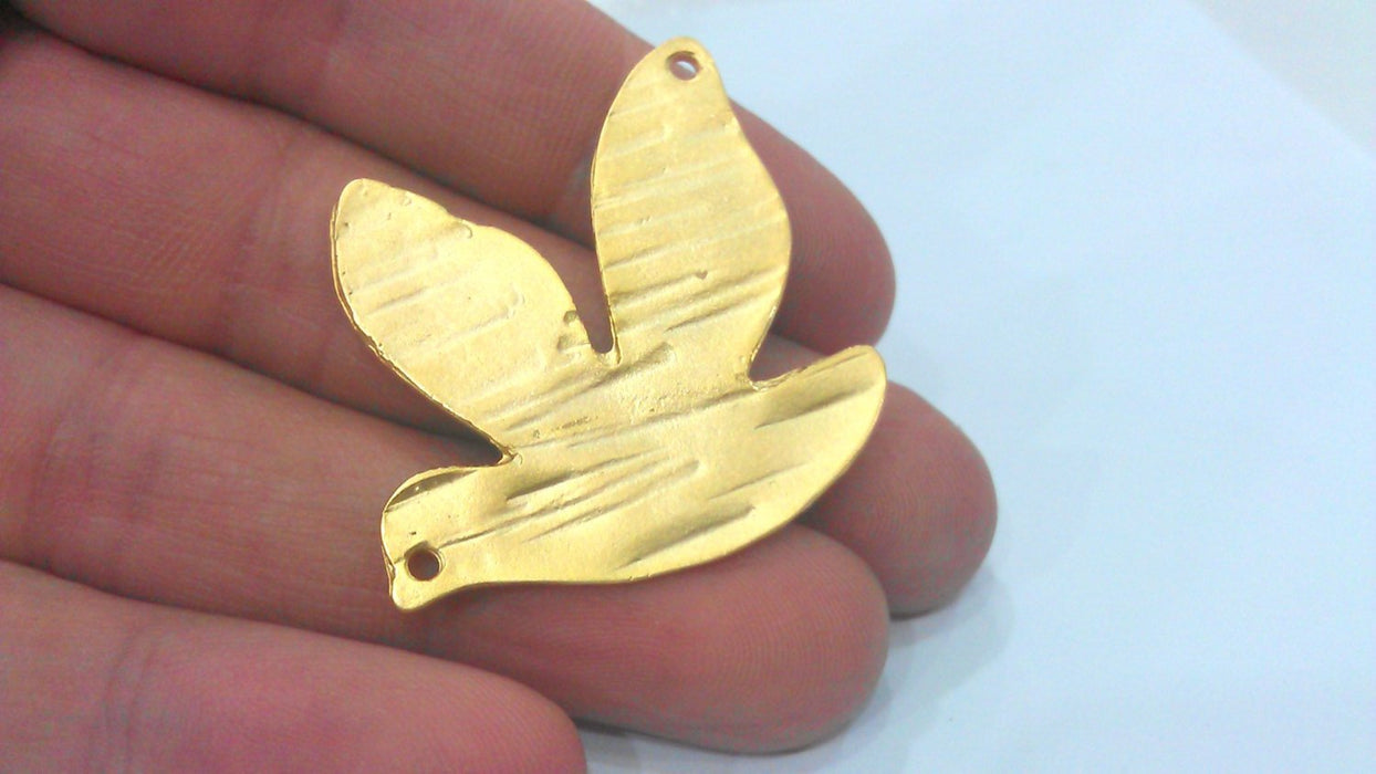 2 Dove Charms Bird Charms Matt Gold Plated Charms (35 mm.)  G2014