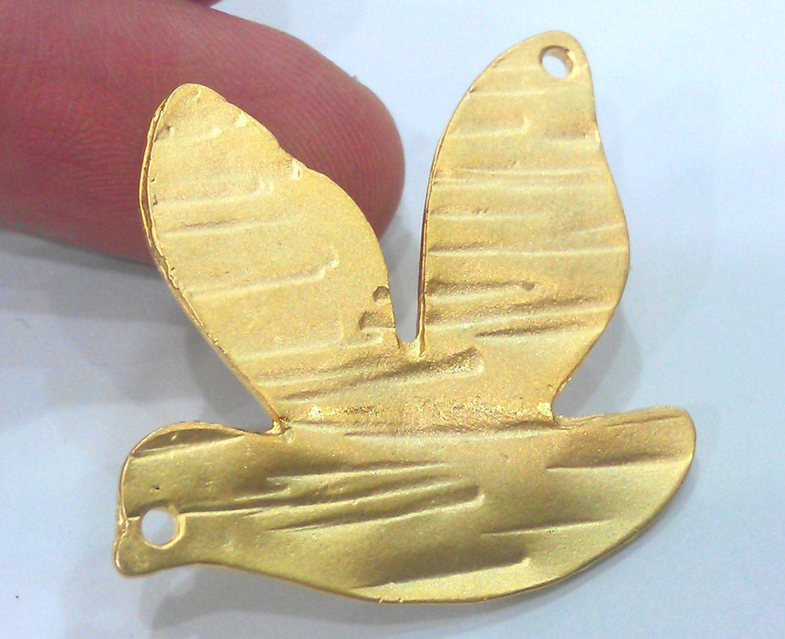 2 Dove Charms Bird Charms Matt Gold Plated Charms (35 mm.)  G2014