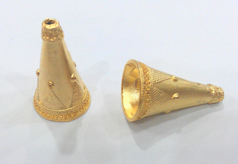 2 Gold Cone Gold Plated Brass Cones , Findings (29x17 mm) G12801