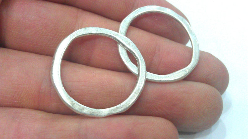 5 Antique Silver Plated Round , Connector ,Pendant,Findings 5 Pcs (29 mm)  G10960