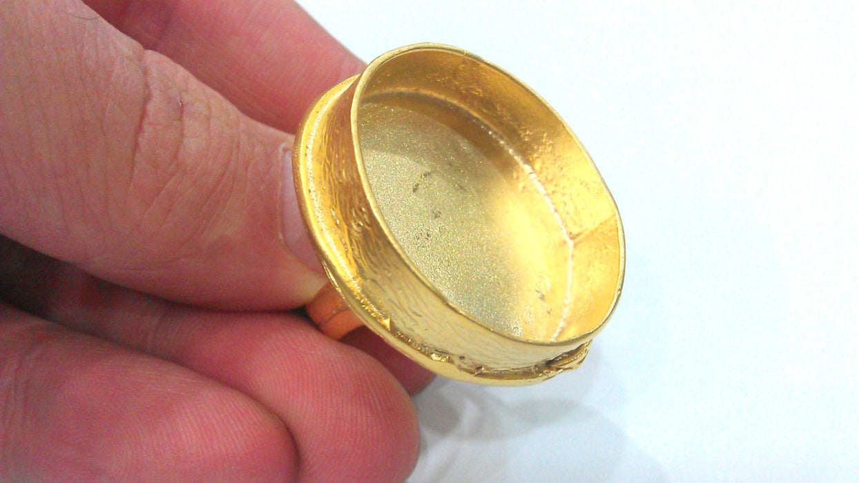 Adjustable Ring Blank (30mm Blank),Cabochon Base,Mountings , Gold Plated Brass G2025