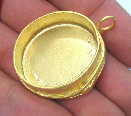 Gold Pendant Blank Bezel Settings  Mountings , Findings 30 mm,Gold Plated Brass  G2023