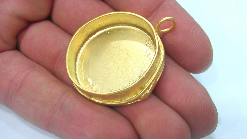 Gold Pendant Blank Bezel Settings  Mountings , Findings 30 mm,Gold Plated Brass  G2023