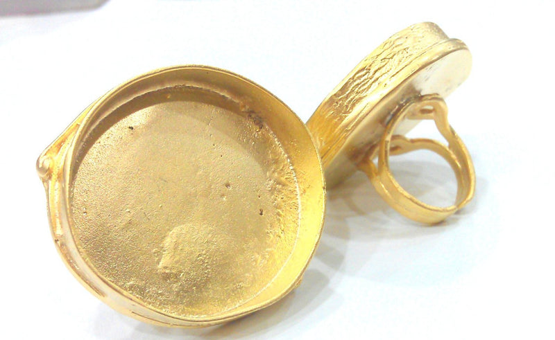 Adjustable Ring  Blank  (35mm Blank)  Bezel Settings,Cabochon Base,Mountings , Gold Plated Brass G2026